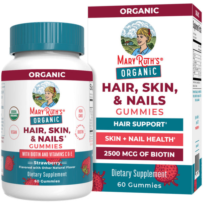 Mary Ruth's Bio Hair, Skin, & Nail Gummies jahodové 60 ks